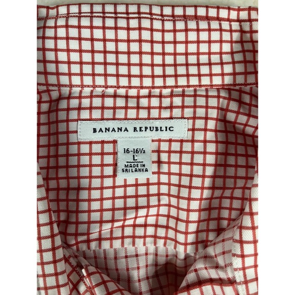Banana Republic Red Gingham Check Dress Shirt Mens Large L 16 16 1/2 - Picture 3 of 8